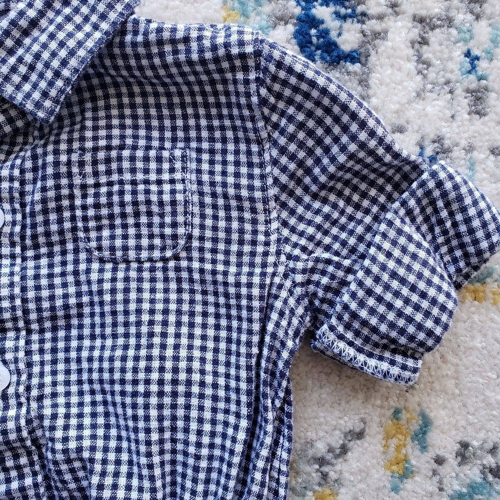 Janie and Jack Blue Gingham Button Down Bodysuit - Picture 5 of 7